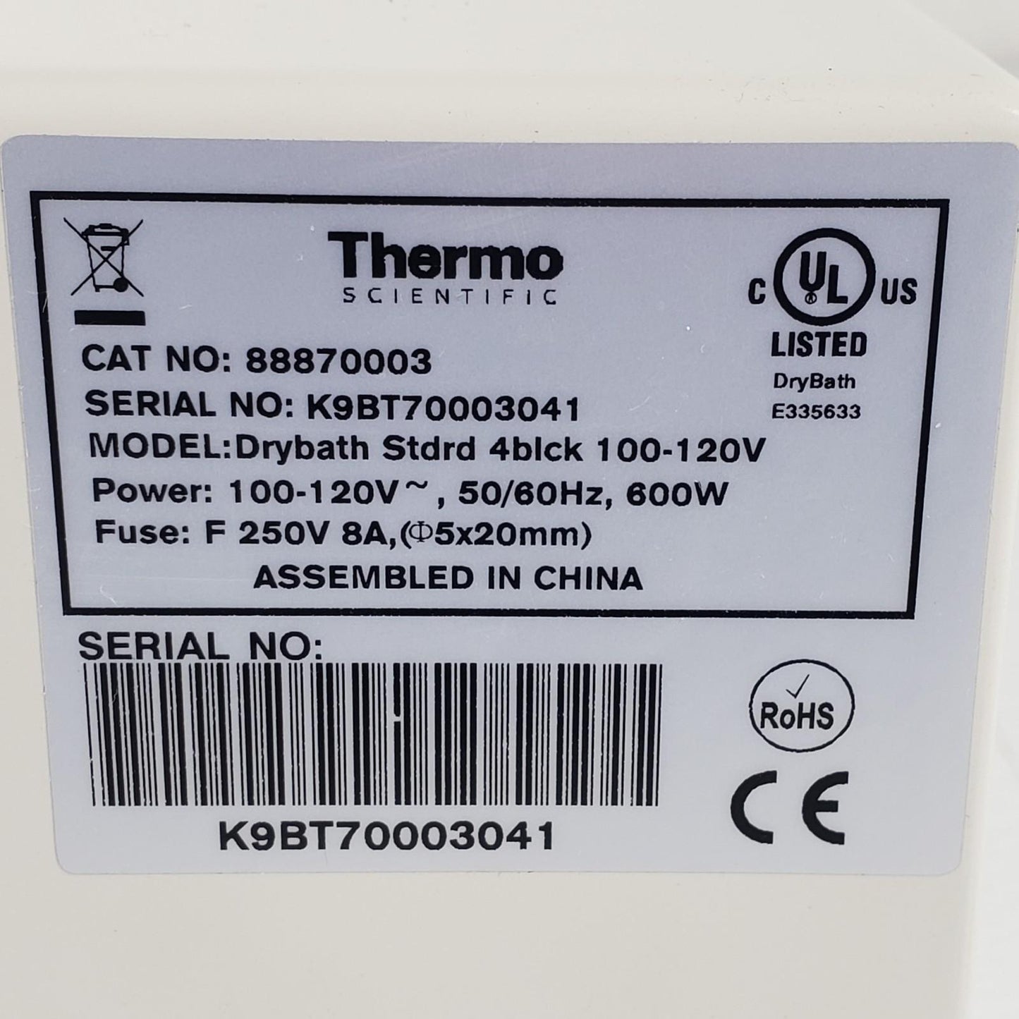 TESTED Thermo Scientific 88870003 Drybath Standard 4 Block Heater 120V Dry Bath