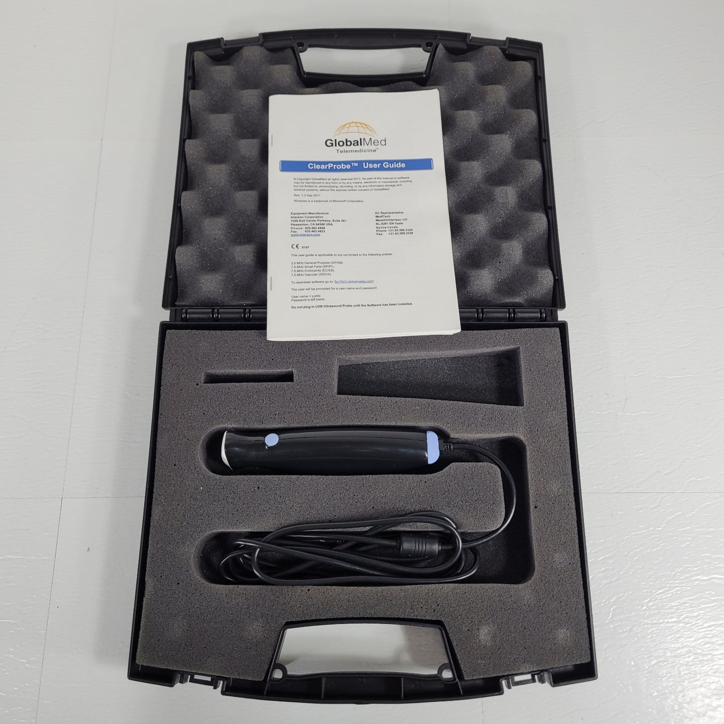 GlobalMed ClearProbe VA USB 7.5MHz Vascular Ultrasound Probe Partial Case