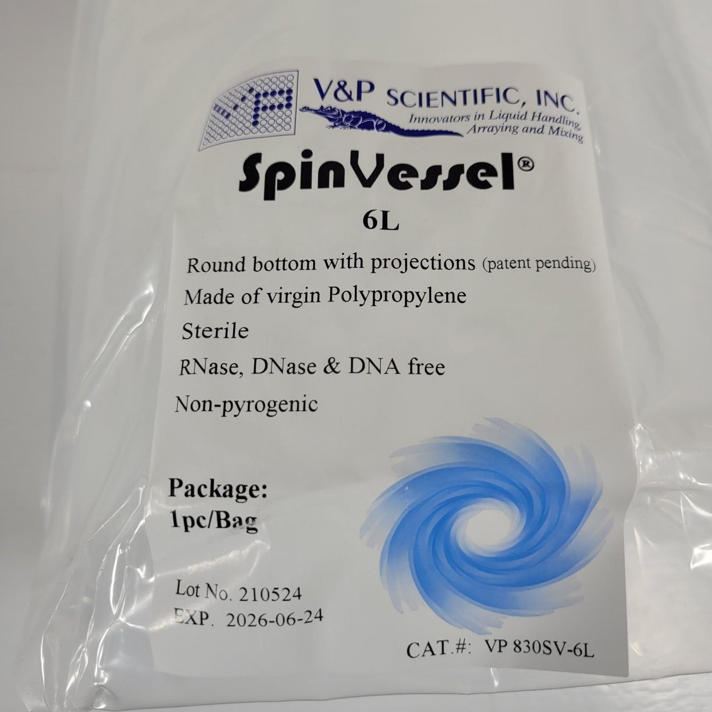 V&P SCIENTIFIC VP830SV6L SpinVessel 6 Liter Round Bottom with Projections