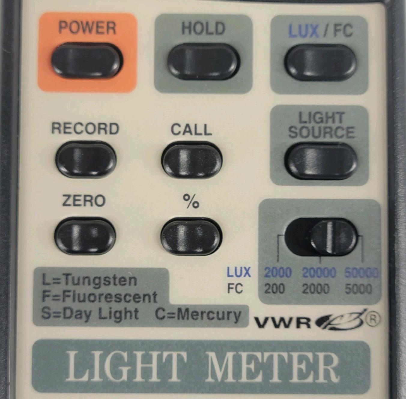 VWR Pro Light Meter w/Light Sensor 0-50000 LUX/0-5000 FC 4 Light Source Options