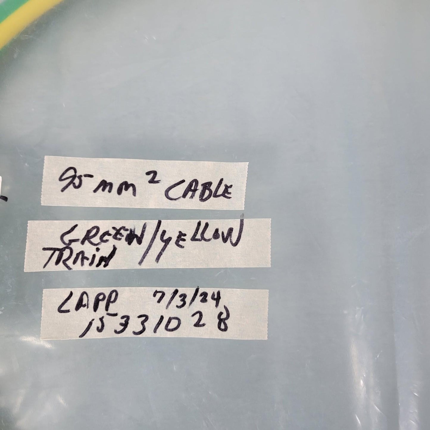 11' LAPP Kabel  15331028 95 sqmm Green/Yellow Train 331 EN 50264-3-1 600V Cable
