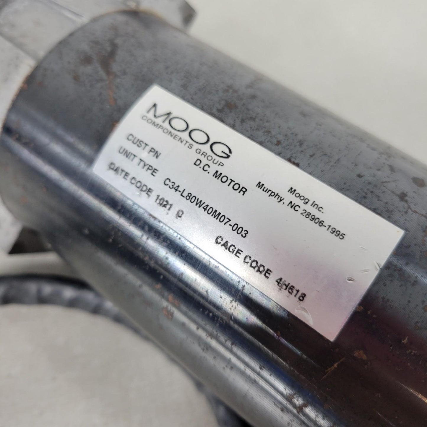 *DAMAGED CABLE* Moog C34-L80W40M07-003 Permanent Magnet DC Brush Motor Hi Torque