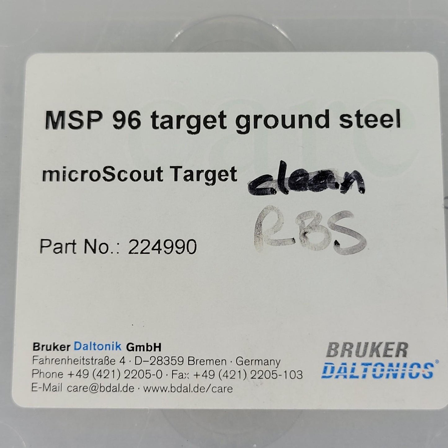 BRUKER DALTONICS 224990 MSP 96 Target Ground Steel Microscout Target