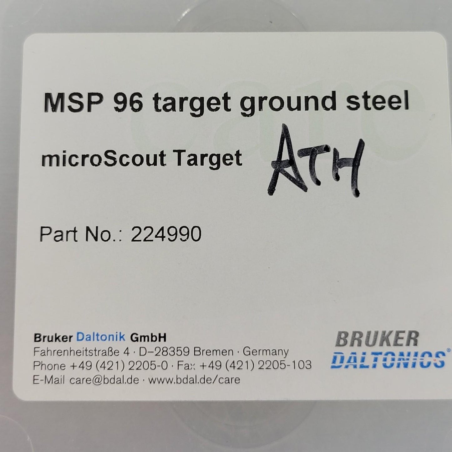 BRUKER DALTONICS 224990 MSP 96 Target Ground Steel Microscout Target