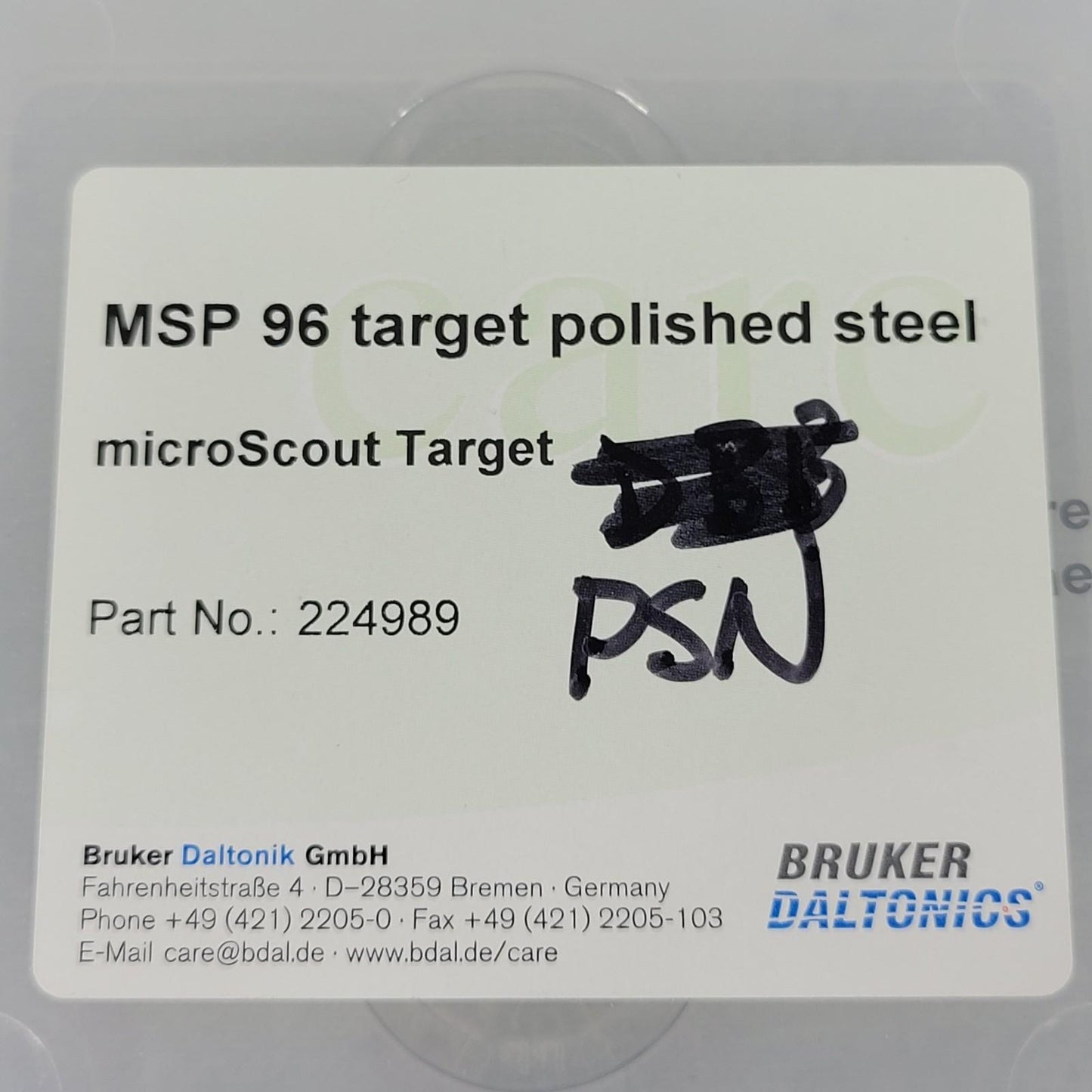 BRUKER DALTONICS 224989 MSP 96 Target Polished Steel Microscout Target PSN