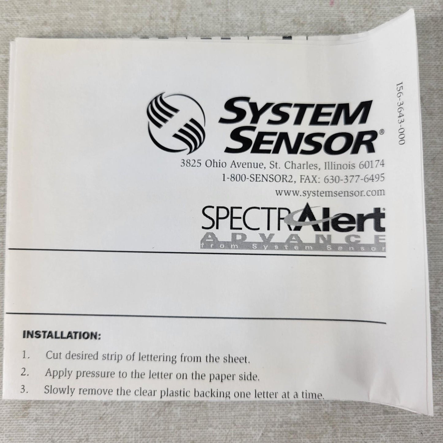 EXPIRED- SYSTEM SENSOR L002534000 SpectrAlert Advance Sticker Strip Kit Letters
