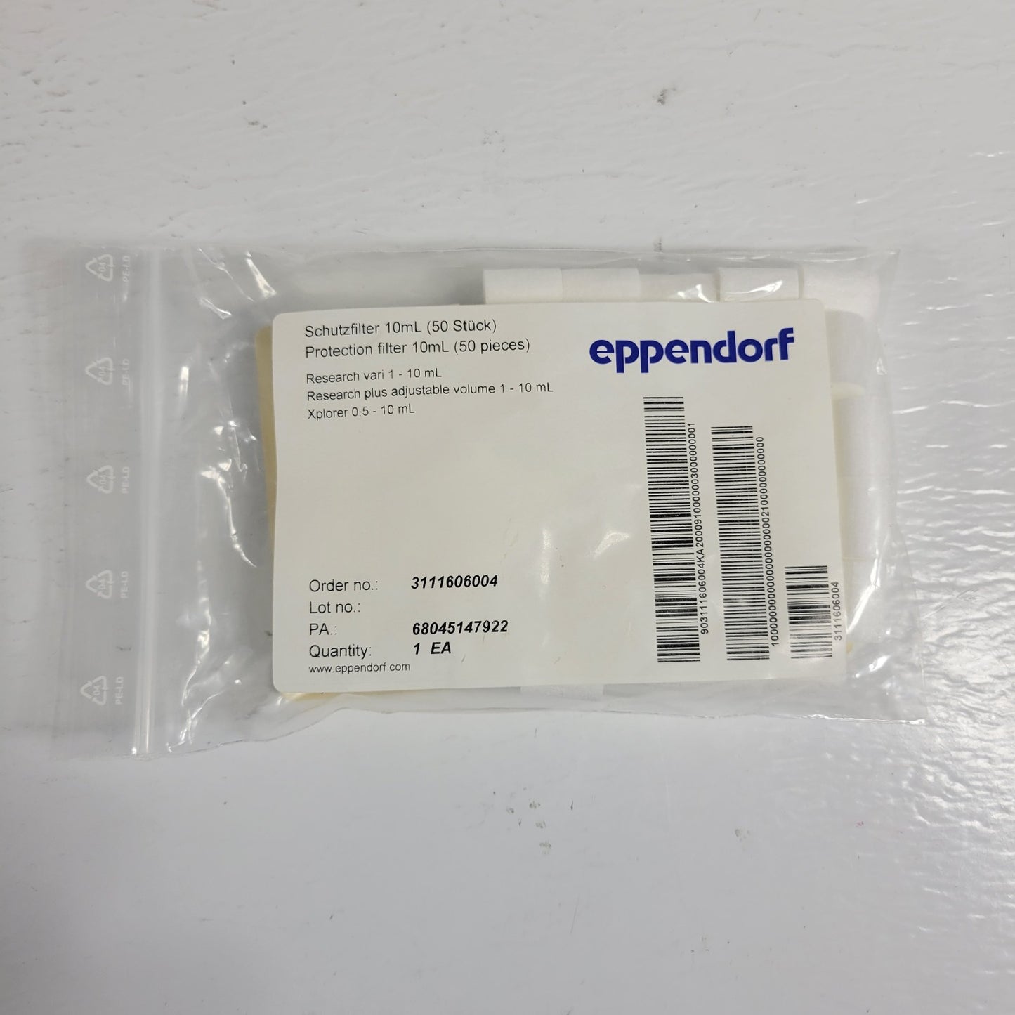 EPPENDORF 022472305 Schutzfilter 10mL Protection Filters 50 Count for Pipettes