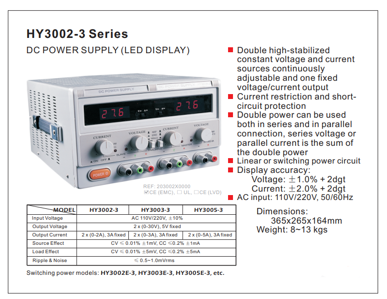TESTED RSR HY3002-3 Triple Output Linear DC Power Supply 2x 0-30V 2A 5V3A GradeA