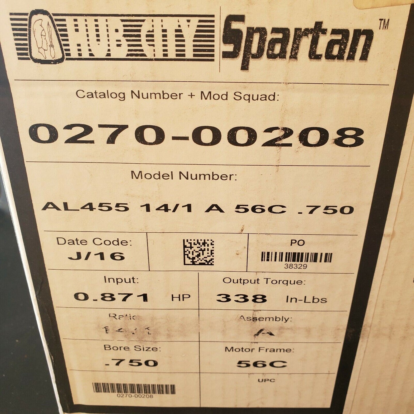 Spartan Gear Box AL455 14/1 A 56C .750 Hub City Right Angle