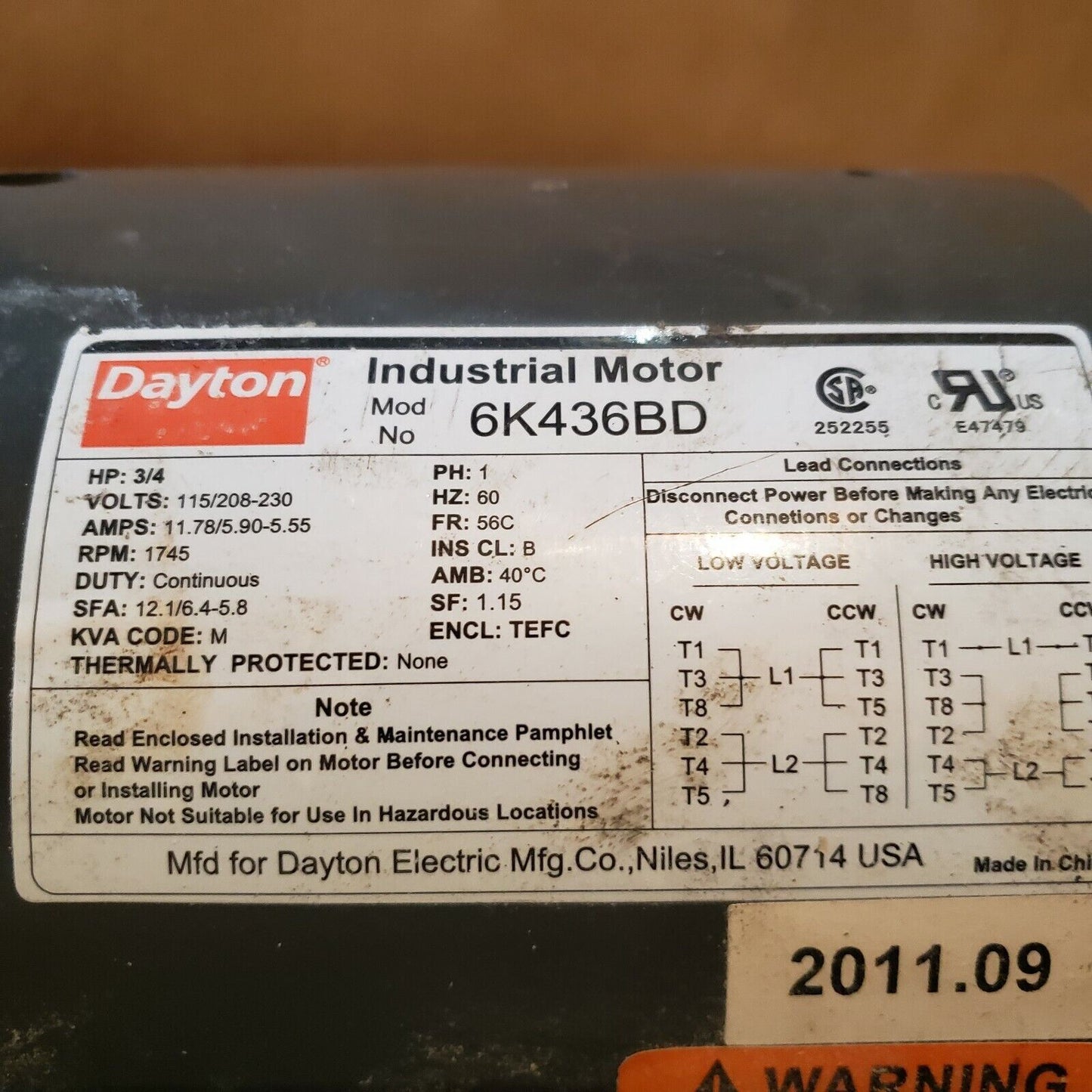 Dayton Industrial Motor Windings 6K436BD