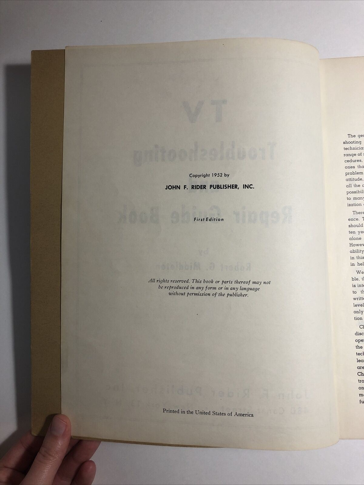 Vintage 1952 TV Troubleshooting & Repair Guide Robert Middleton/Rider Volume 1