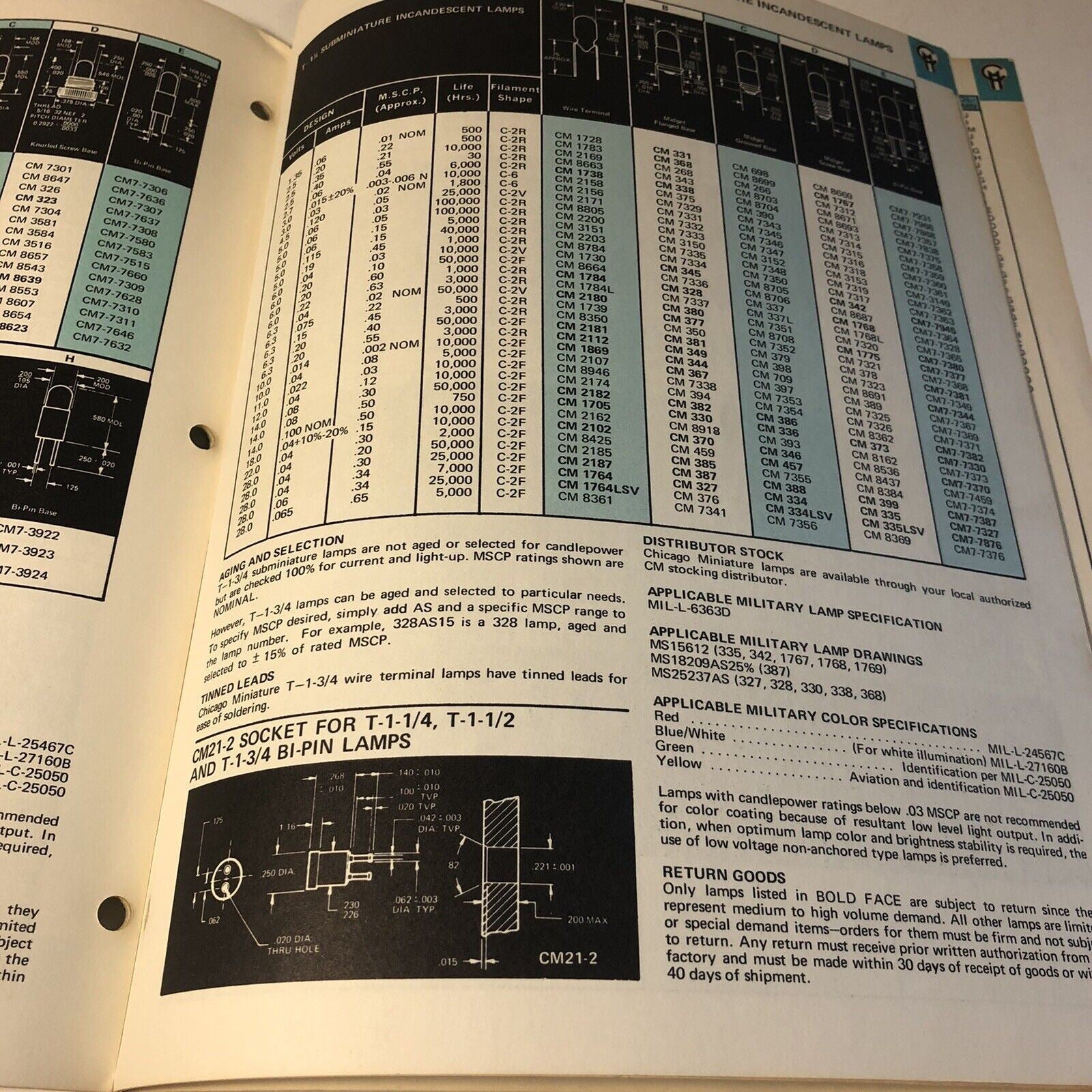 1970 Chicago Miniature Lamp Works Catalog No. CMT3A Subminiature Lamp