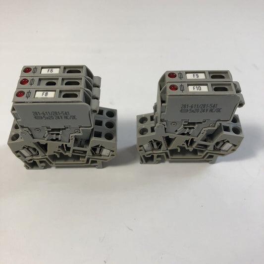 Lot of 5 Wago 281 Terminal Blocks 800V 4mm 281-611/281-541 5x20 24V AC/DC