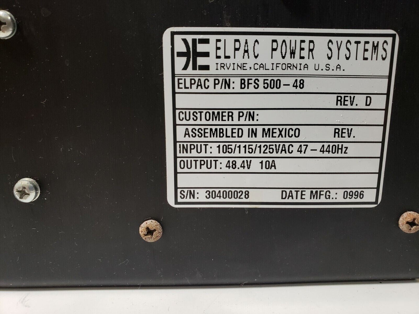 ELPAC Power Systems BFS 500-48 Transformer Capacitor Assembly KLA 2132 Tested