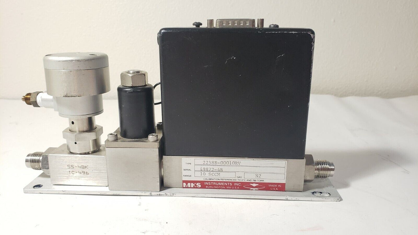 MKS 10 SCCM N2 Mass Flow Controller 2258B-00010RV MFC Gas 1/4" MVCR Fittings