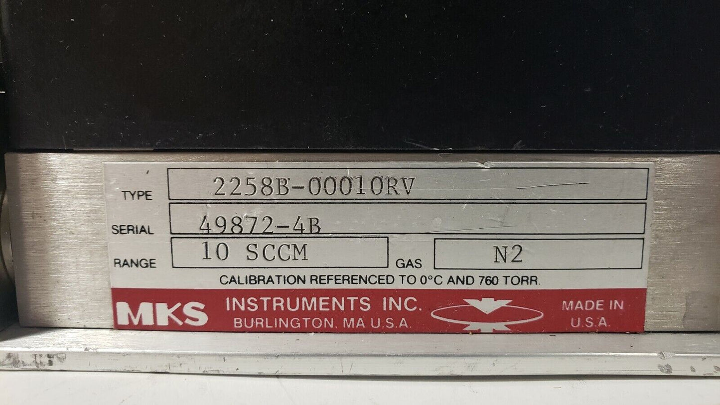 MKS 10 SCCM N2 Mass Flow Controller 2258B-00010RV MFC Gas 1/4" MVCR Fittings