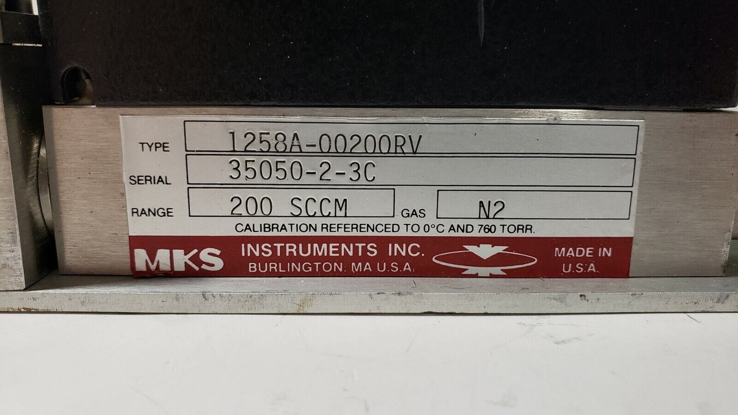 MKS 200 SCCM N2 Mass Flow Controller 1258A-00200RV Gas MFC 1/4" MVCR Fittings