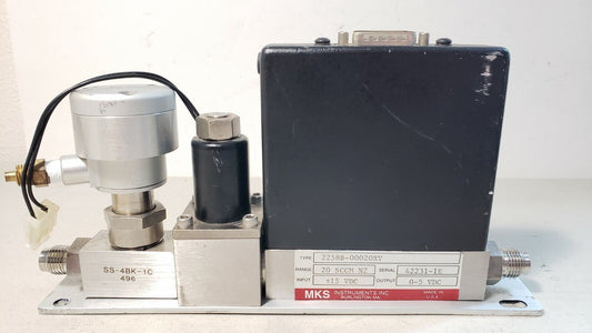 MKS MFC 20 SCCM N2 Nitrogen 2258B-00020RV Mass Flow Controller 1/4" VCR Fittings