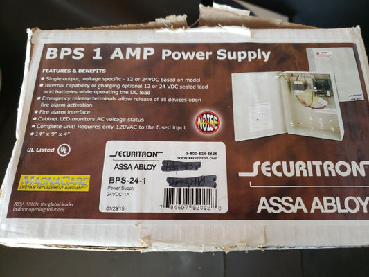 Securitron BPS-24-1 Power Supply, 1 Amp 24 VDC Assa Abloy Battery Charging