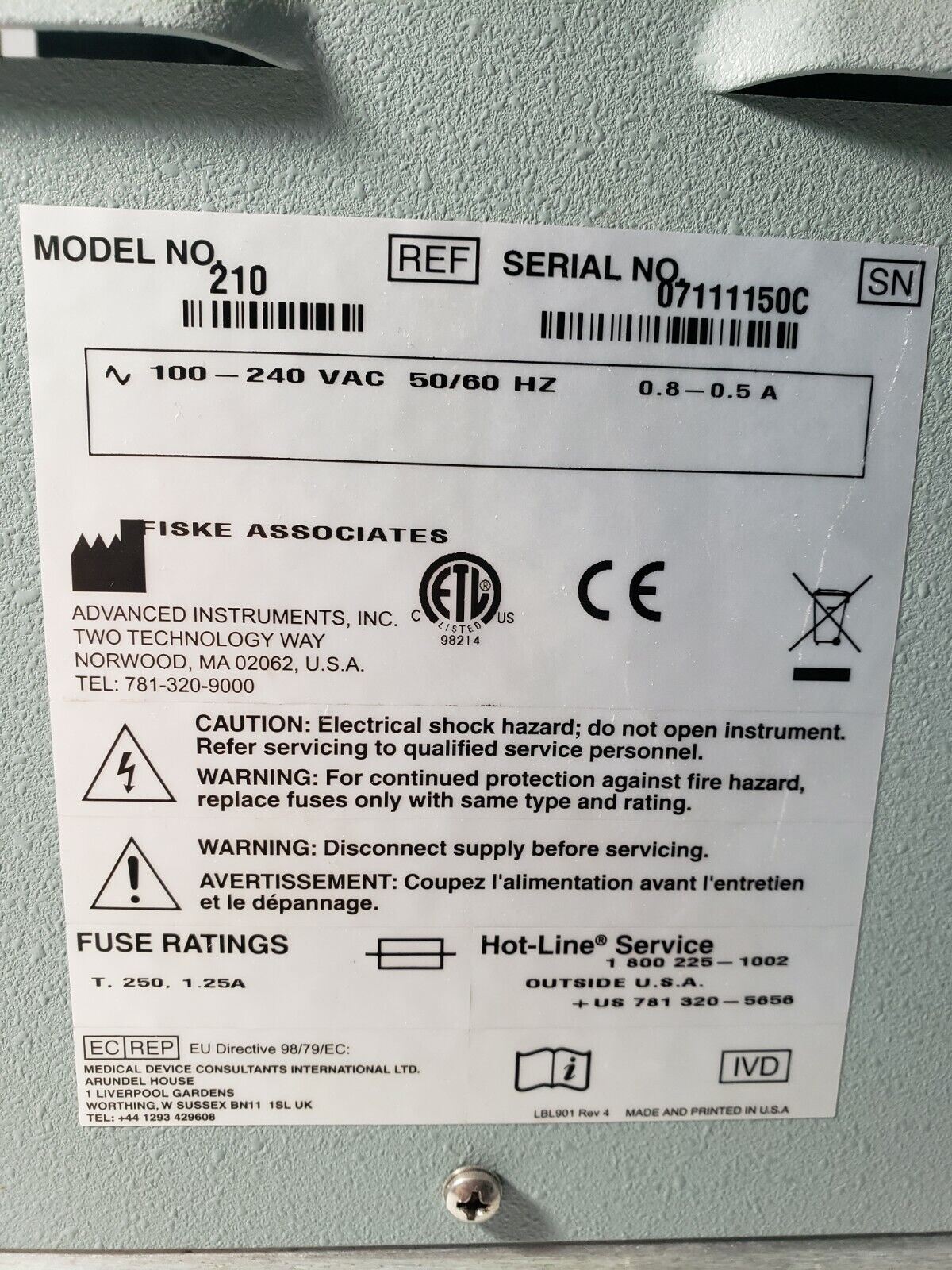 Fiske 210 Micro-Osmometer Advanced Instruments For Parts