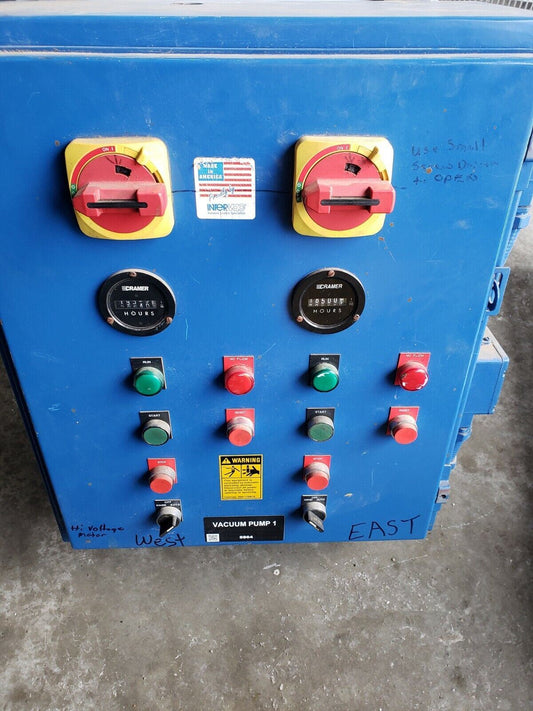 Allen Bradley Industrial Vacuum Control Cabinet 480v w/ Hour Meters, Fuses