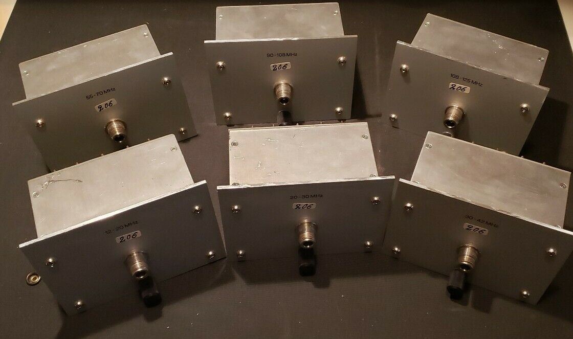 Six Bruker HP-300 MHz Attenuator Filter Boxes for NMR Fequencies RF Bandpass