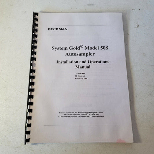 Beckman System Gold 508 Autosampler Original Manual P/N 142494 Circa 1998