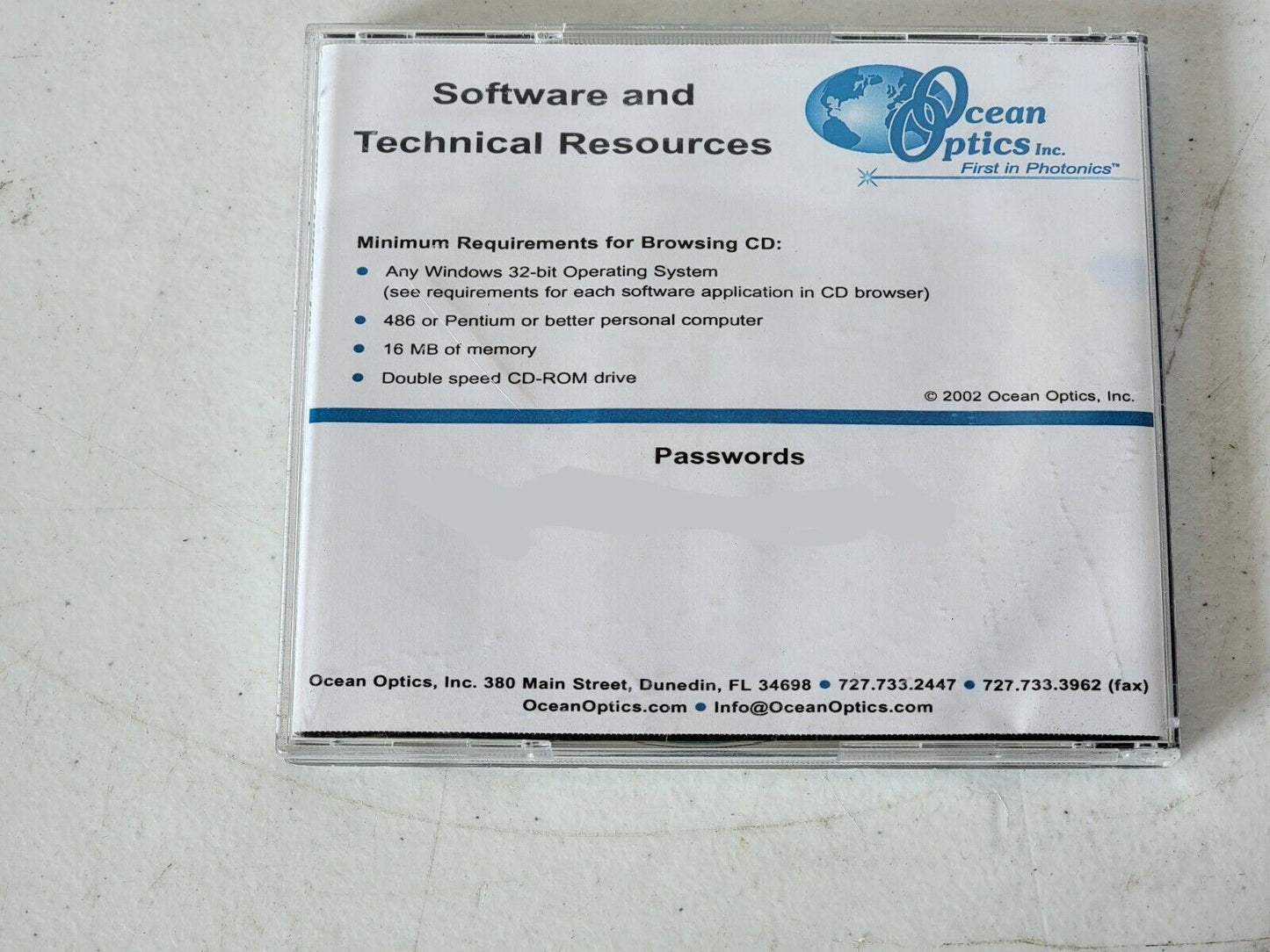 Ocean Optics Software And Technical Resources CD Version 091702 Circa 2002