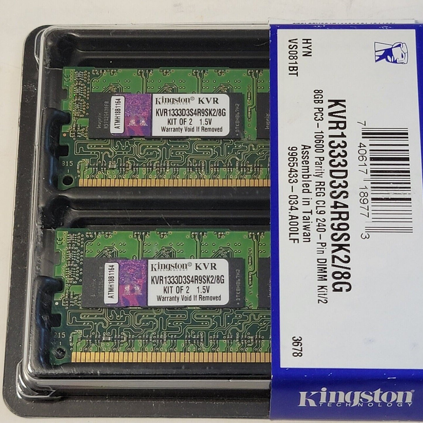 Kingston RAM KVR1333D3S4R9SK2/8G PC3 10600 2 x 4gb Sticks Memory Kit 8GB Total