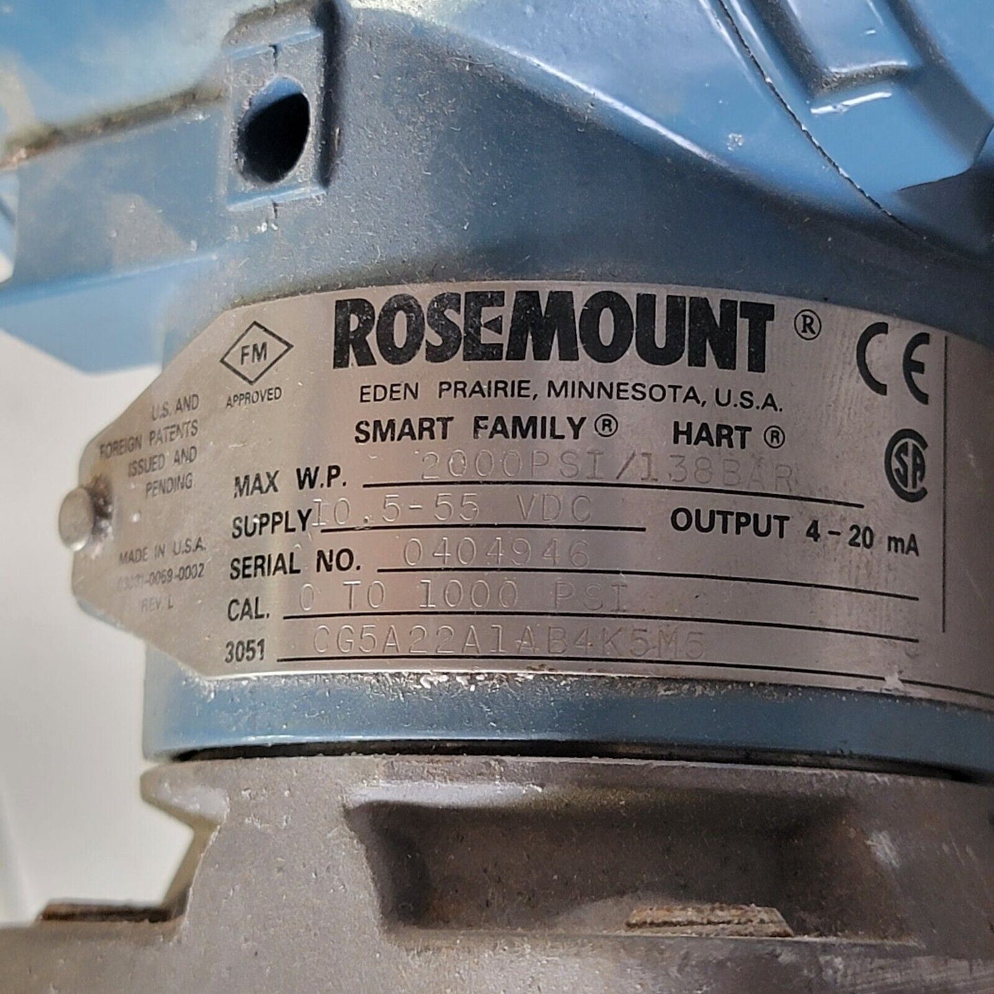 Rosemount 3051CG5A22A1AB4K5M5 Pressure Transmitter Transducer 1000 PSI