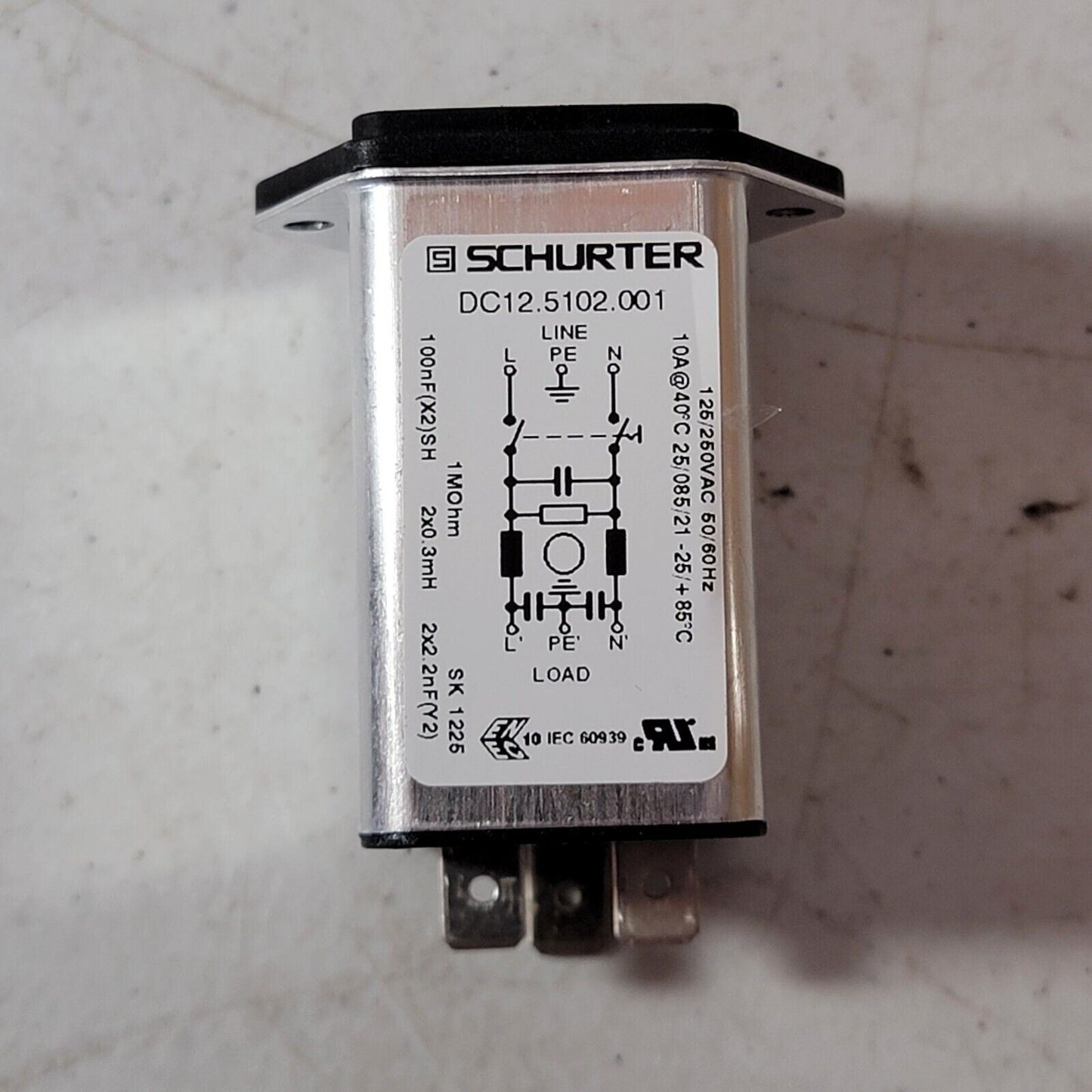 DC12.5102.001 SCHURTER EMI Filter IEC Appliance Inlet C14 w/ Filter, Line Switch