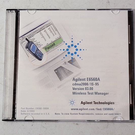 Agilent E6560A cdma2000/IS-95 Wireless Test Manager Version 3.00 Install And PDF