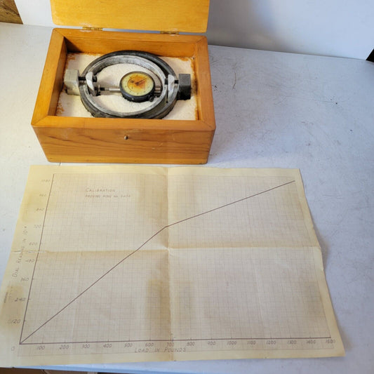 Vintage Bruning 40-8407 Proving Ring with Calibration Sheet and Storage Box