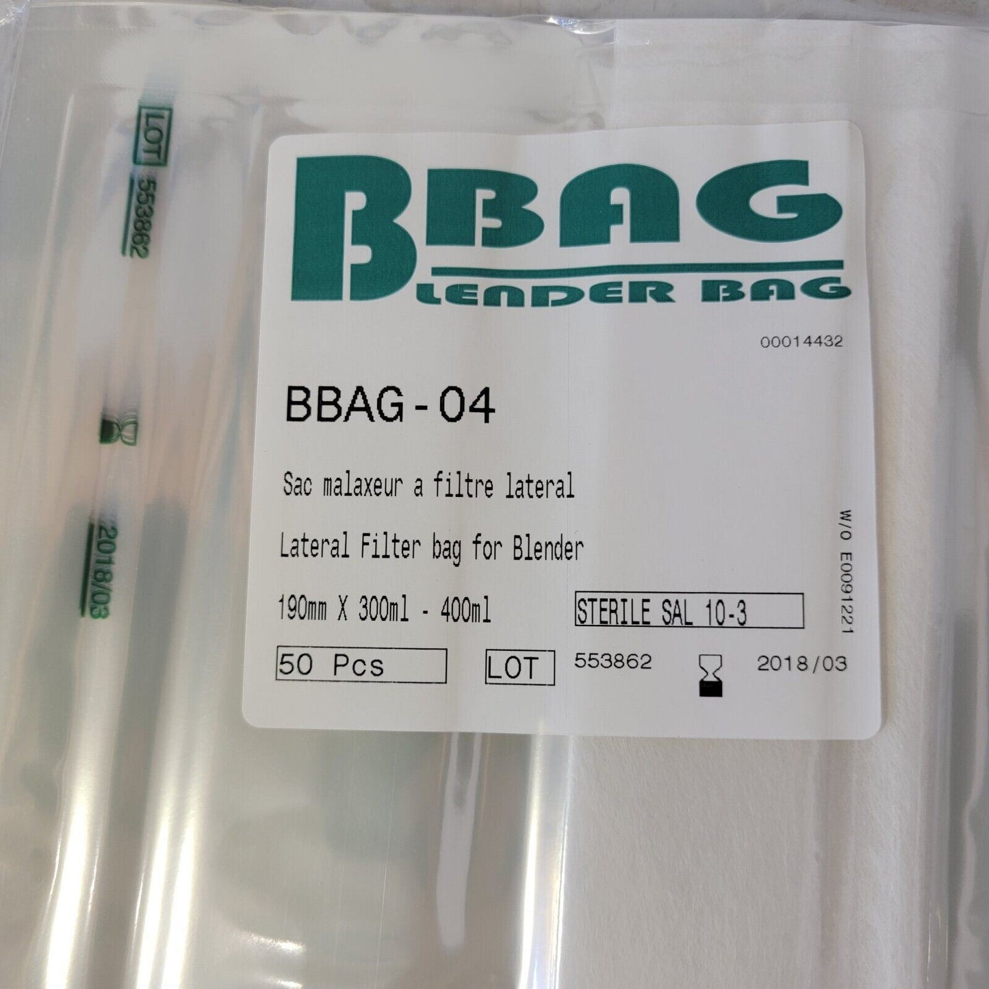 *50 Pcs* Corning Gosselin Blender Bag BBAG-04, 400 mL, Sterile Lateral Filter