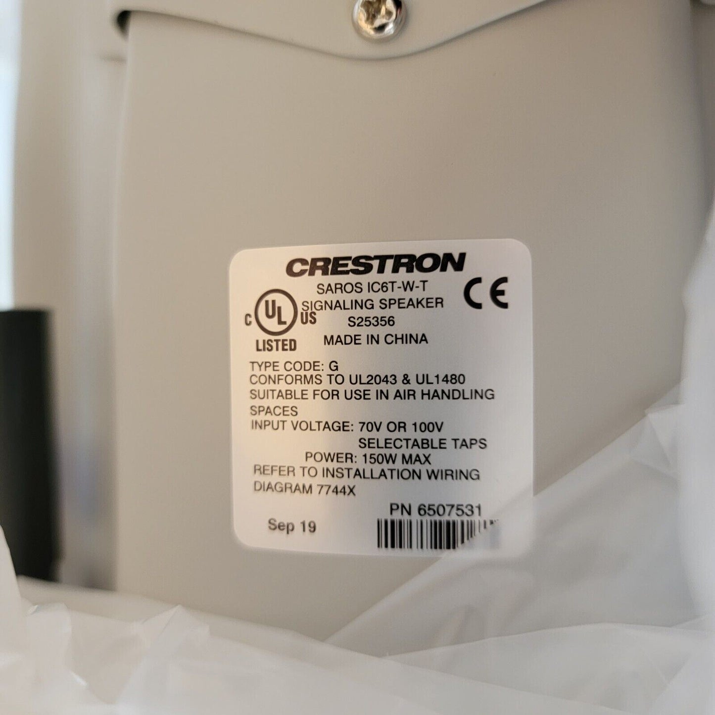 1x Crestron Saros IC6T-W-T 2-Way In-Ceiling Speaker, 6.5"