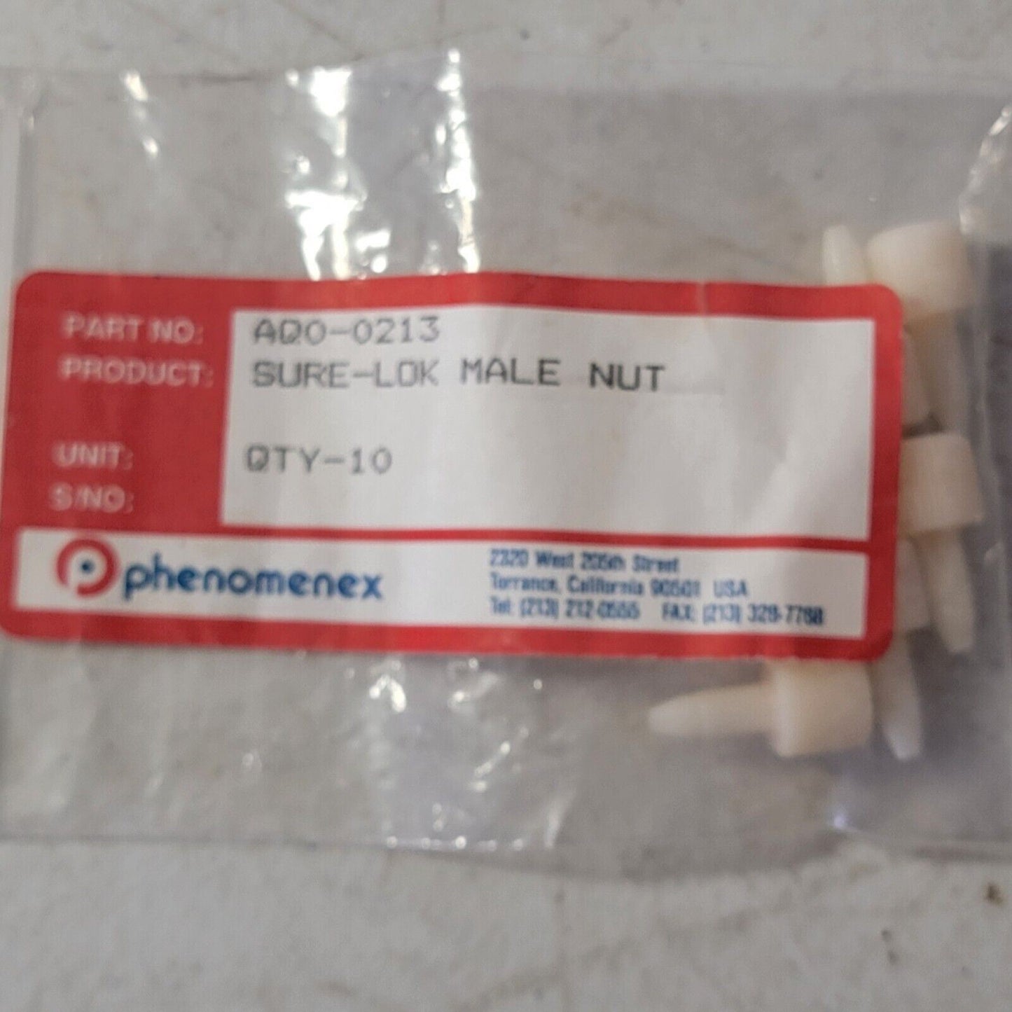 7x Phenomenex Sure-Lok Male Nut AQO-0213 Chromatography Supplies