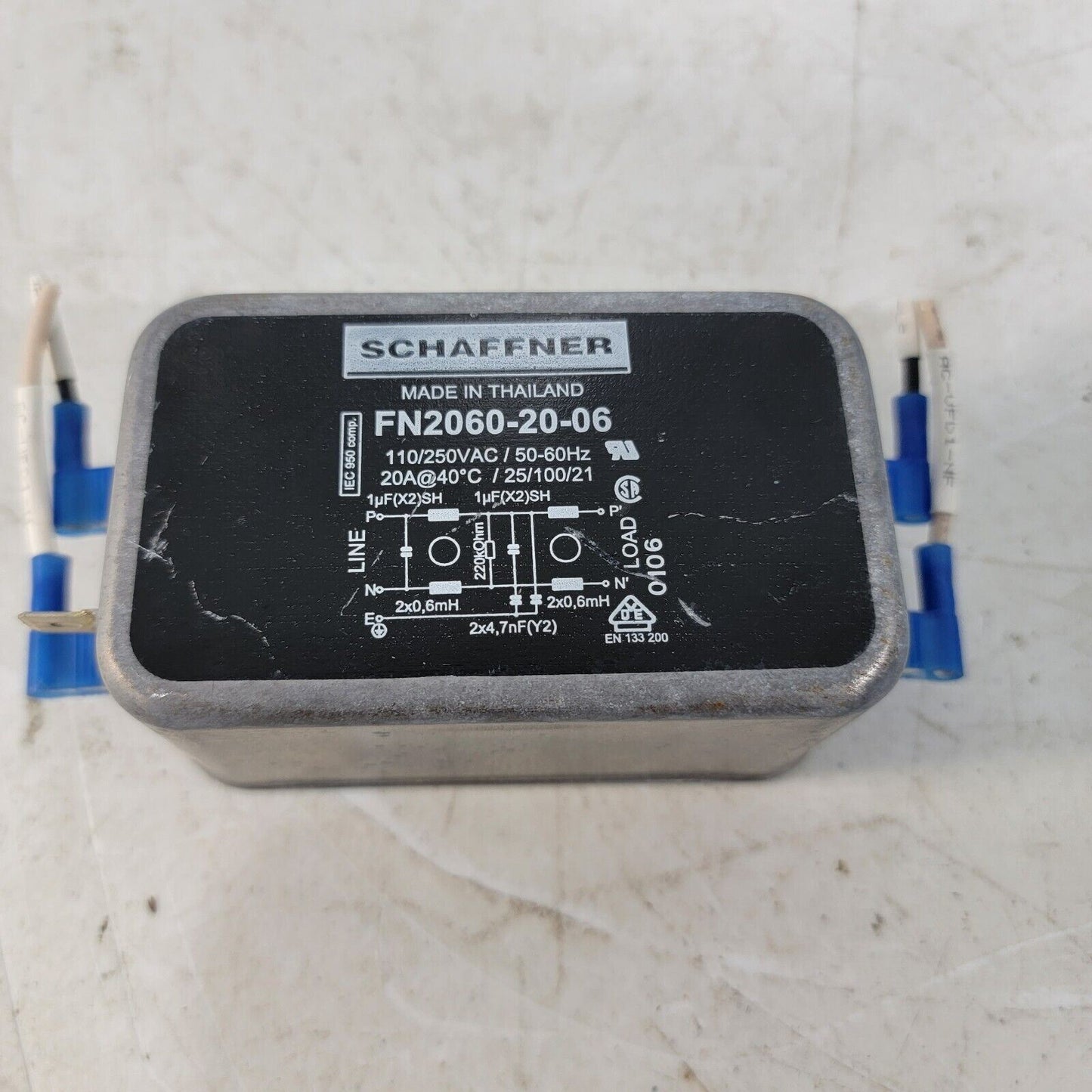 Schaffner FN2060-20-06 EMI Two-Stage Filter, 110/250VAC, 50-60Hz, 20A