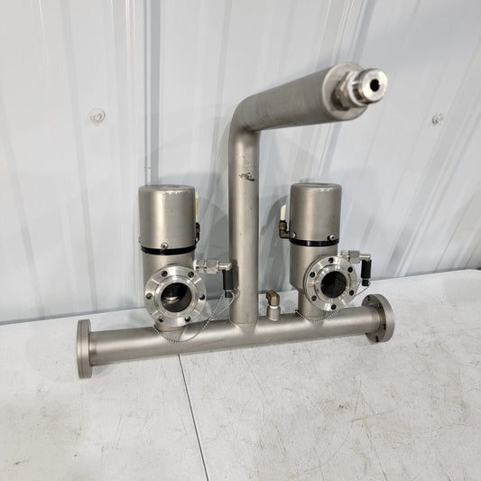 Custom 2.75" CF DN35CF-DN40CF Conflat Manifold w/ 2x Varian Right Angle Valves
