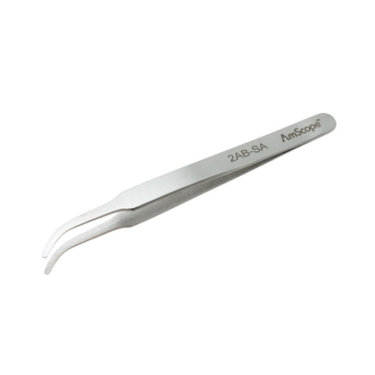 High Precision 4-1/2 in. Curved Flat Tip Tweezers Forceps