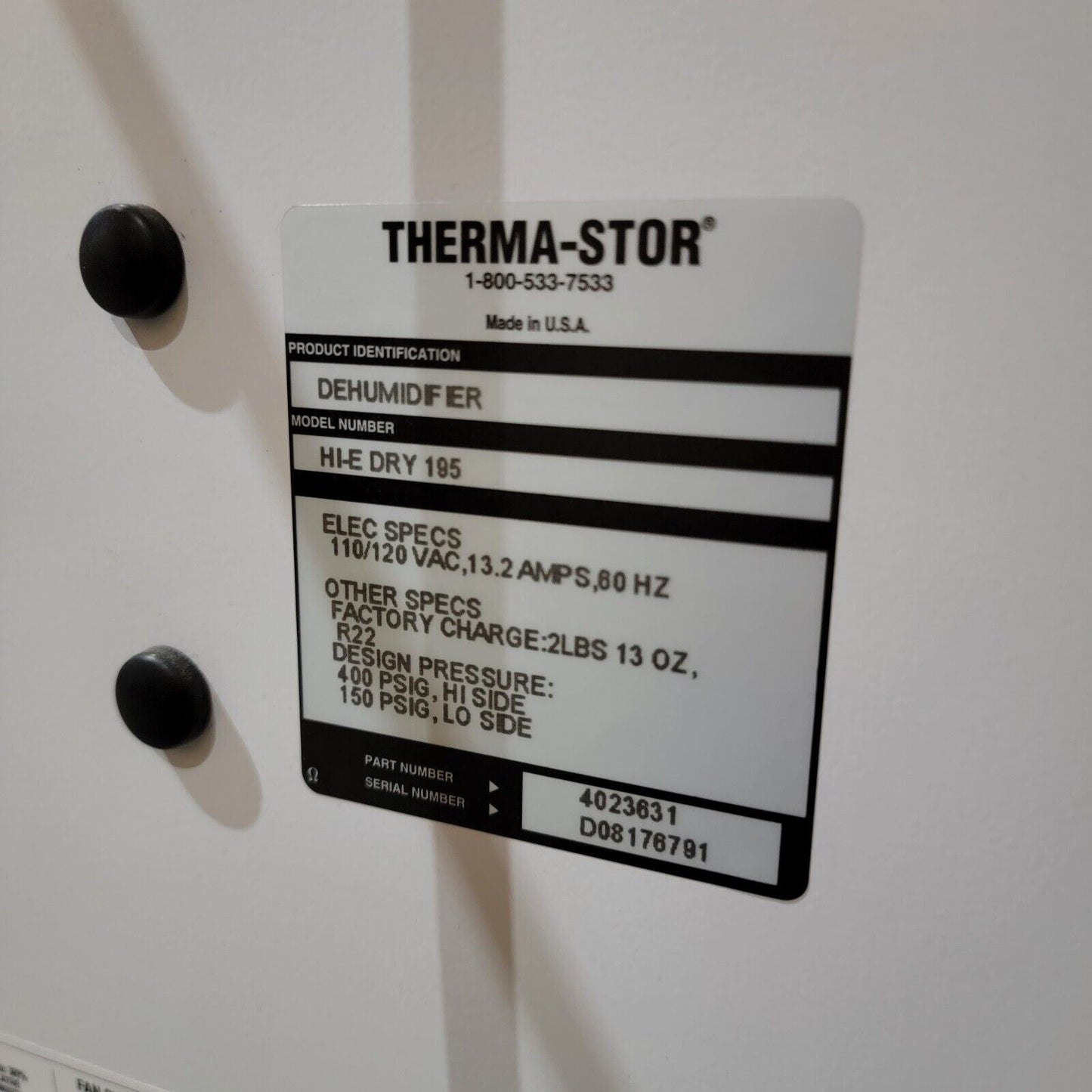 THERMA-STOR HI-E DRY 195 Dehumidifier Air Handler 4023631 w/ 12 Spare Filters