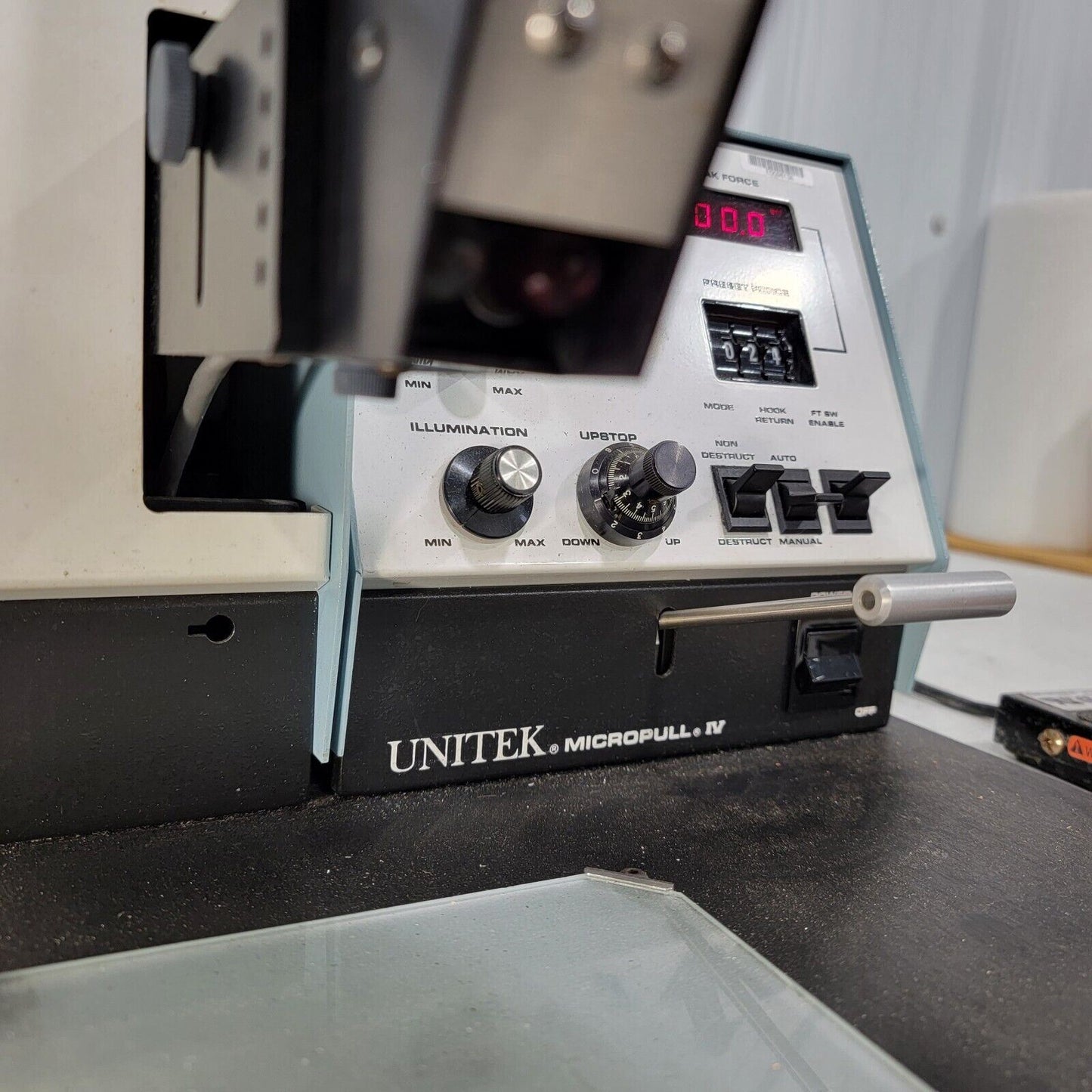 Unitek Micropull IV Wire Bond Pull Tester MP4/RS232C, PN 6-099-03-01 w/ Viewer