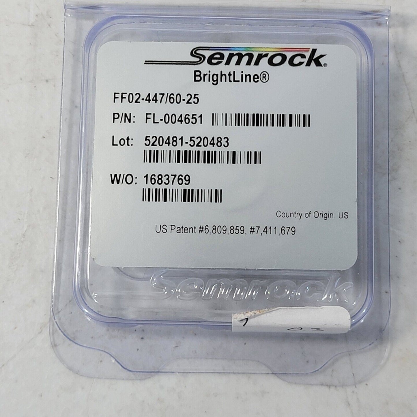 Semrock BrightLine FF01-550/88-25 550nm Fluorescence Filter 1" OD NEW