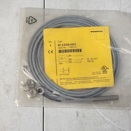 Turck Bi1,5-EG08-AN7X 1766110 Inductive Sensor, 1.5mm Range, M8 Flush, NPN