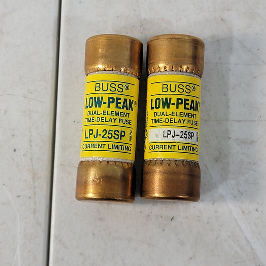 BUSS LPJ-25SP FUSES, LOW-PEAK DUAL ELEMENT TIME DELAY 25A 600V 300VDC (LOT OF 2)