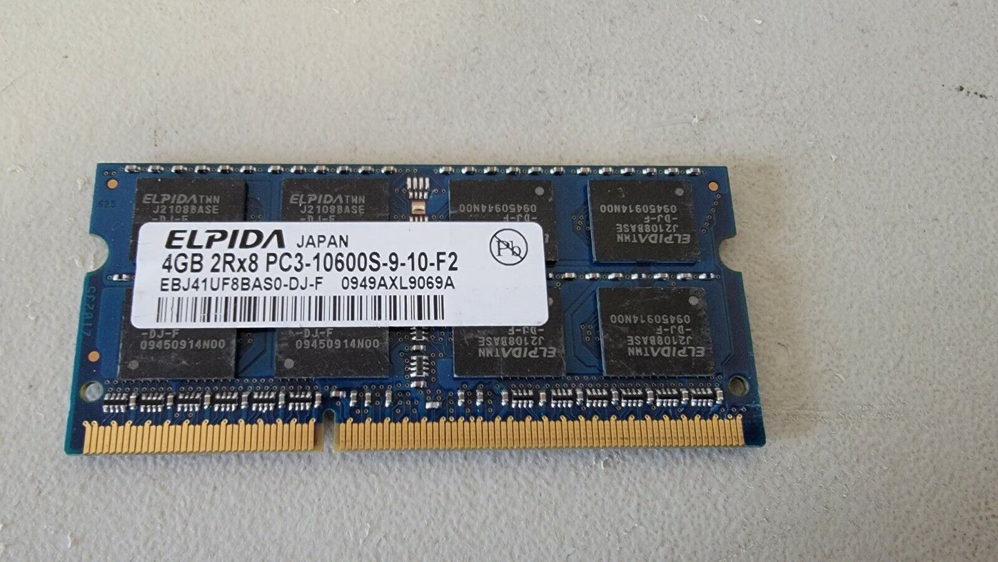 Elpida 4gb 2Rx8 PC3-10600S-9-10-F2 Laptop RAM DDR3-1333 SODIMM EBJ41UF8BAS0-DJ-F