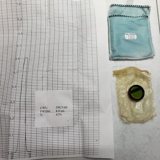 Oriel Bandpass Filter 53915 CWL 590nm FWHM 8.9nm 1" OD