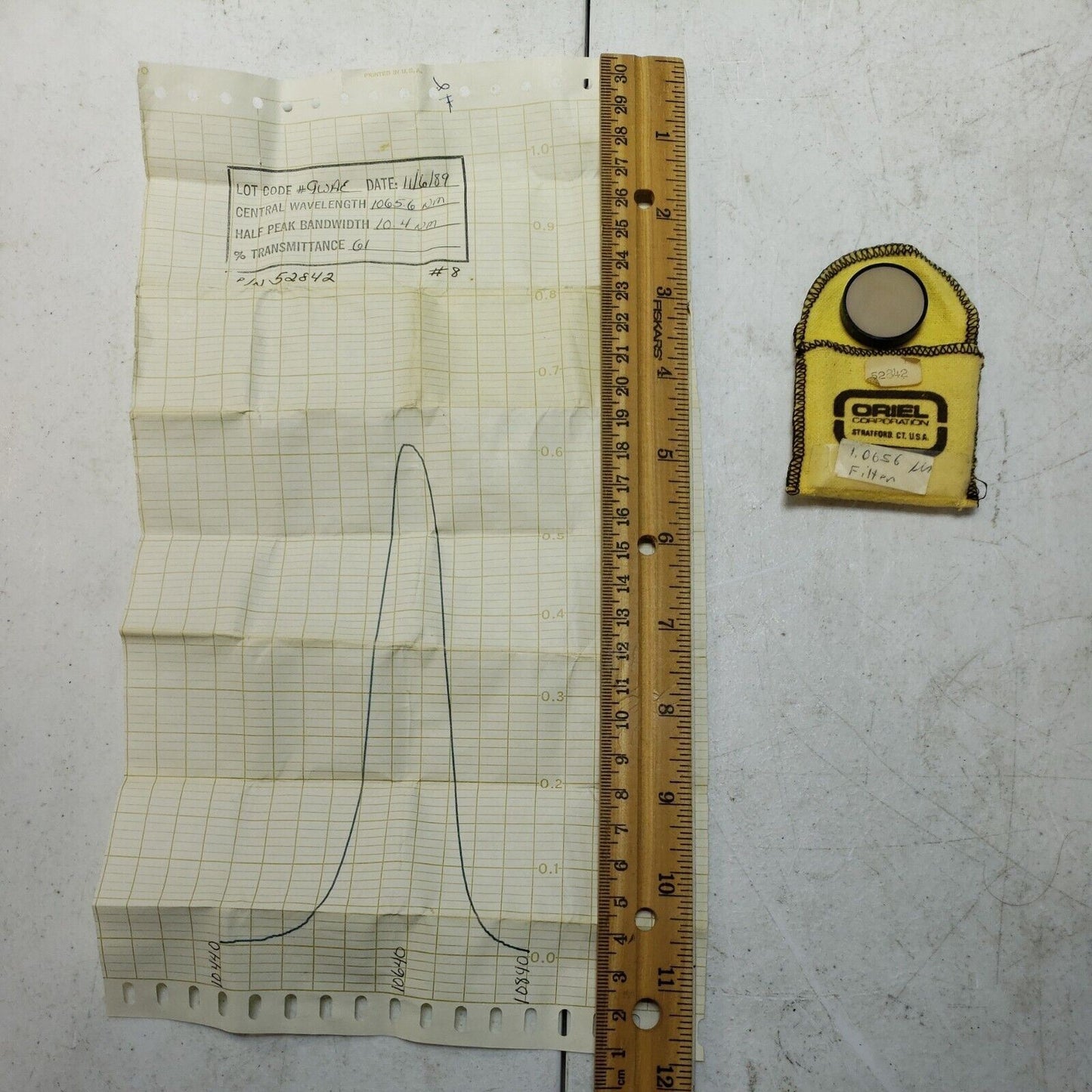 Oriel Newport NIR Infrared Bandpass Filter 52842 CWL 1.0656um FWHM 10nm OD 1"