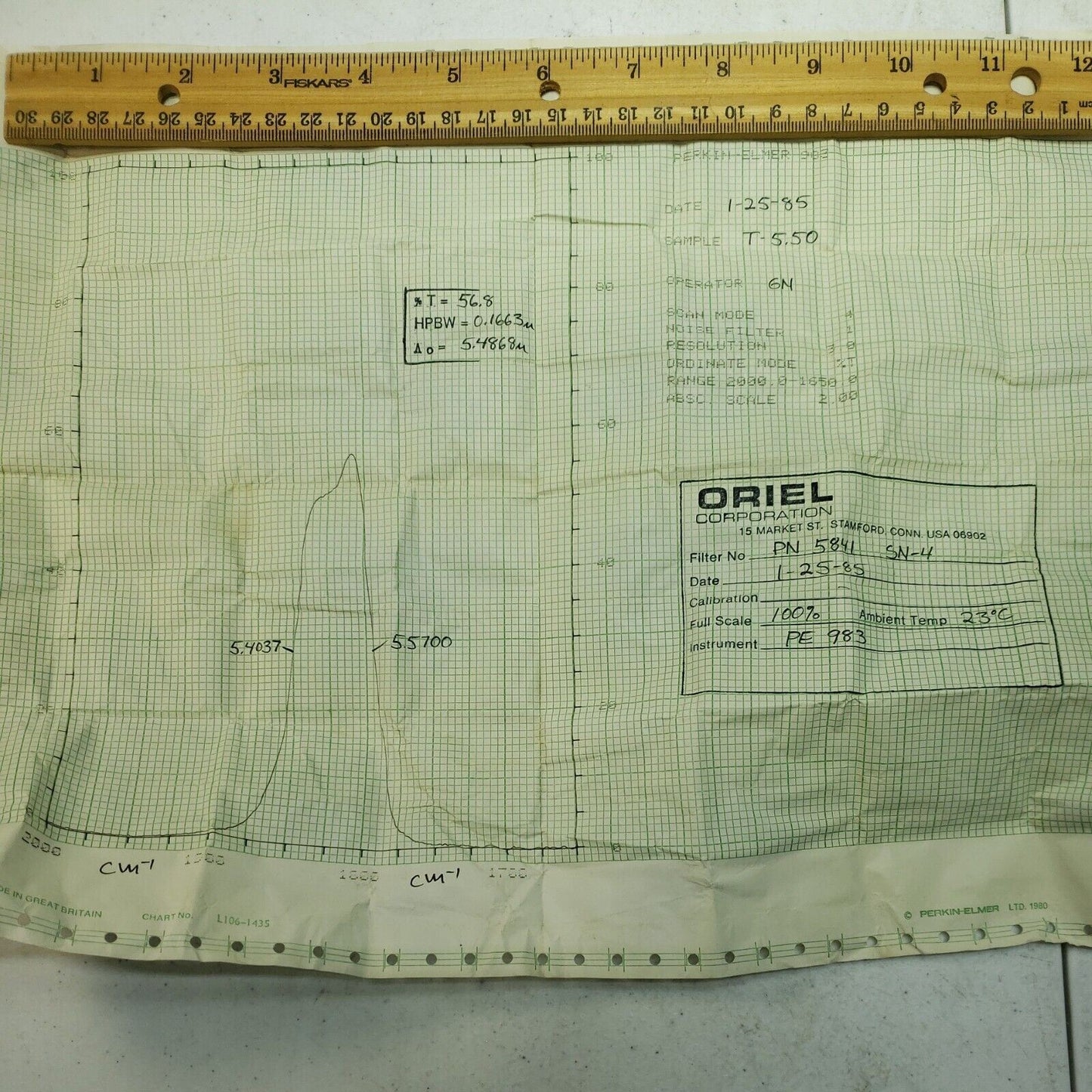 Oriel Newport NIR Infrared Bandpass Filter 58410 CWL 5.47um FWHM 166nm OD 1"