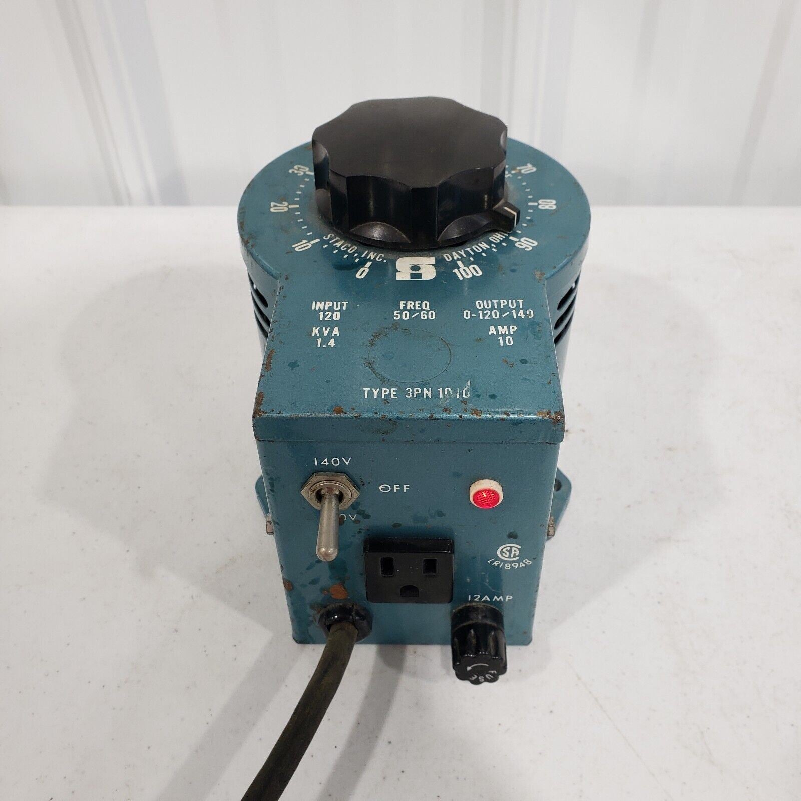 Staco 3PN1010 120v/140v 50Hz/60Hz 10A Variable Autotransformer Tested ...