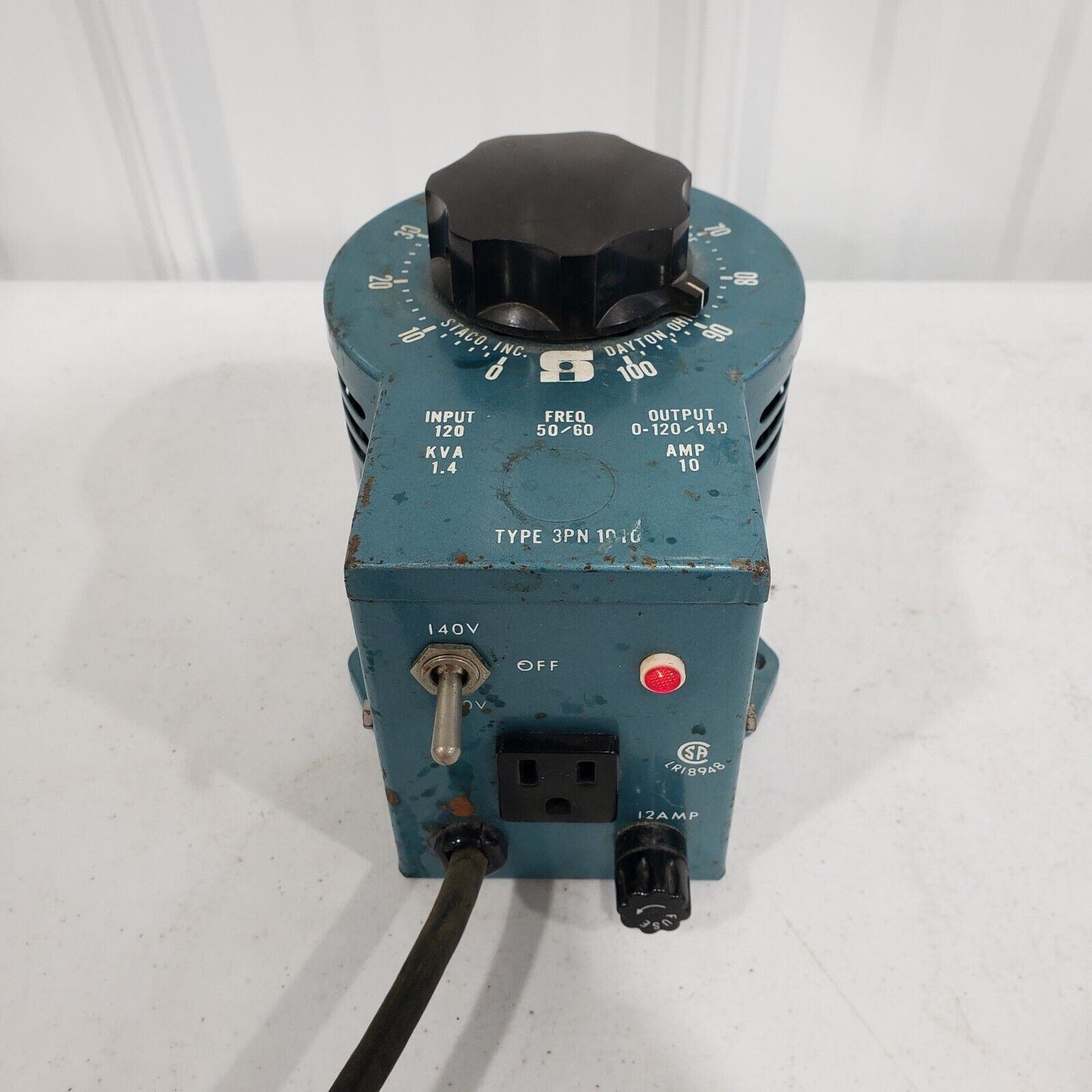 Staco 3PN1010 120v/140v 50Hz/60Hz 10A Variable Autotransformer Tested Working